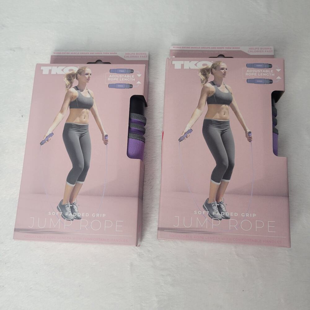 TWO TKO Non-Slip Soft Grip Jump Rope Color Purple & Grey Unisex Fitness NEW